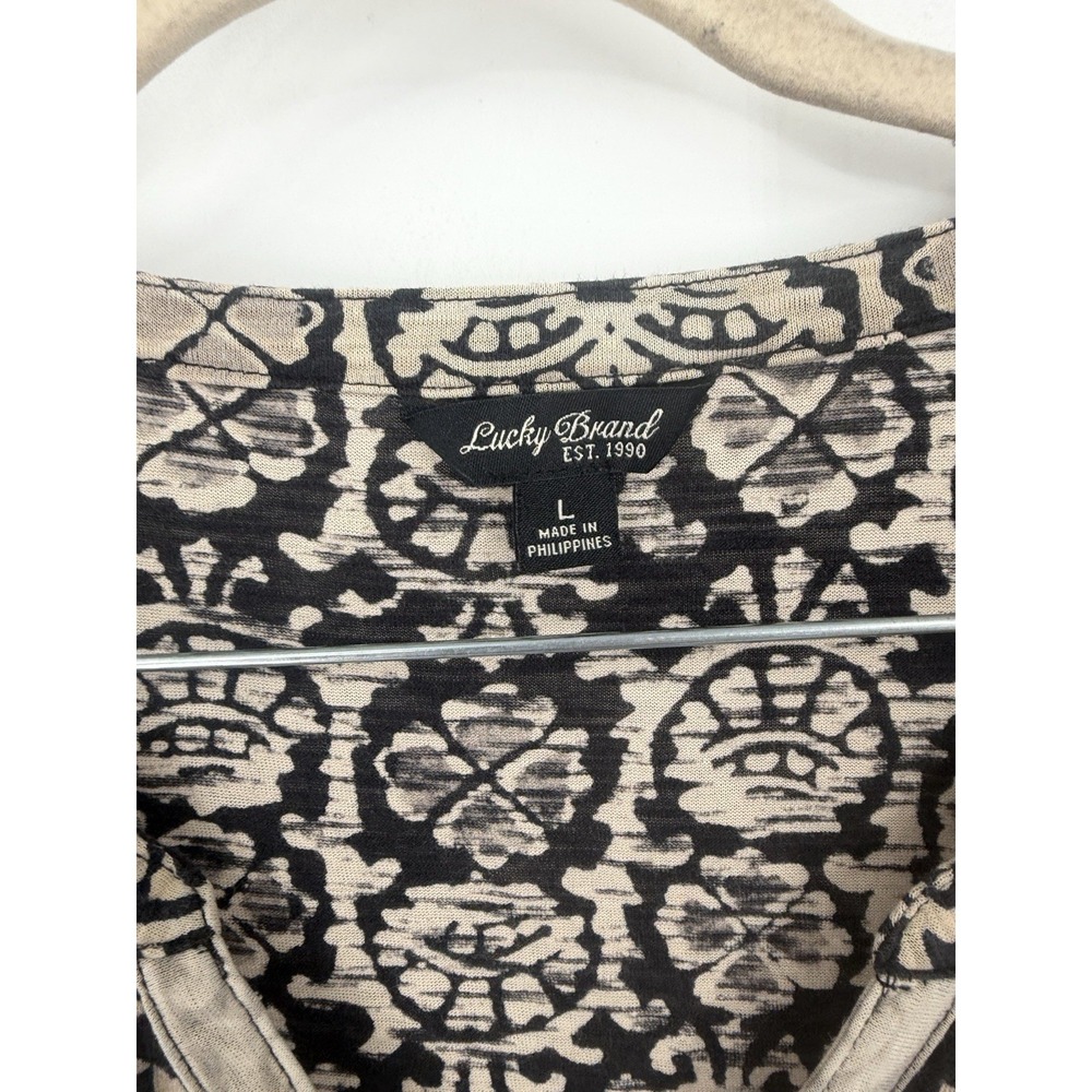 Lucky Brand Women Large Brown Boho Geometric Print Top 3/4 Sleeve Lightweight - Picture 4 of 10